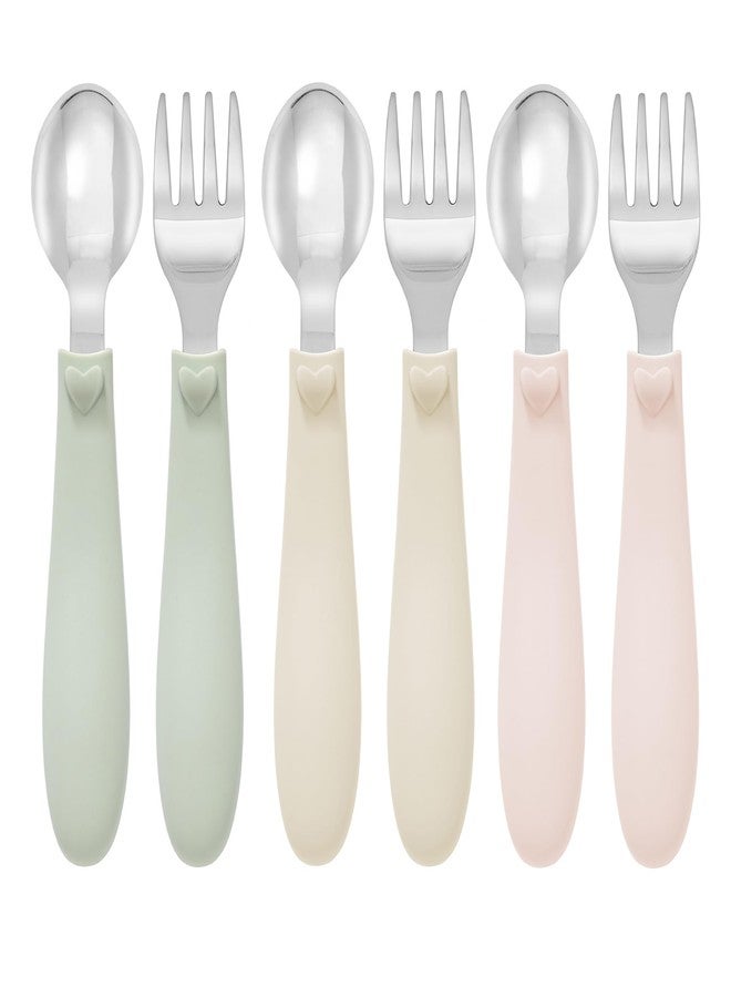 Ali+Oli Toddler Utensils Set (6 Pack) – Stainless Steel Kids Silverware with Soft Silicone Handles, BPA Free Baby Forks and Spoons, Durable Children Flatware Dishwasher Safe for Self Feeding (Hearts) - Image 3